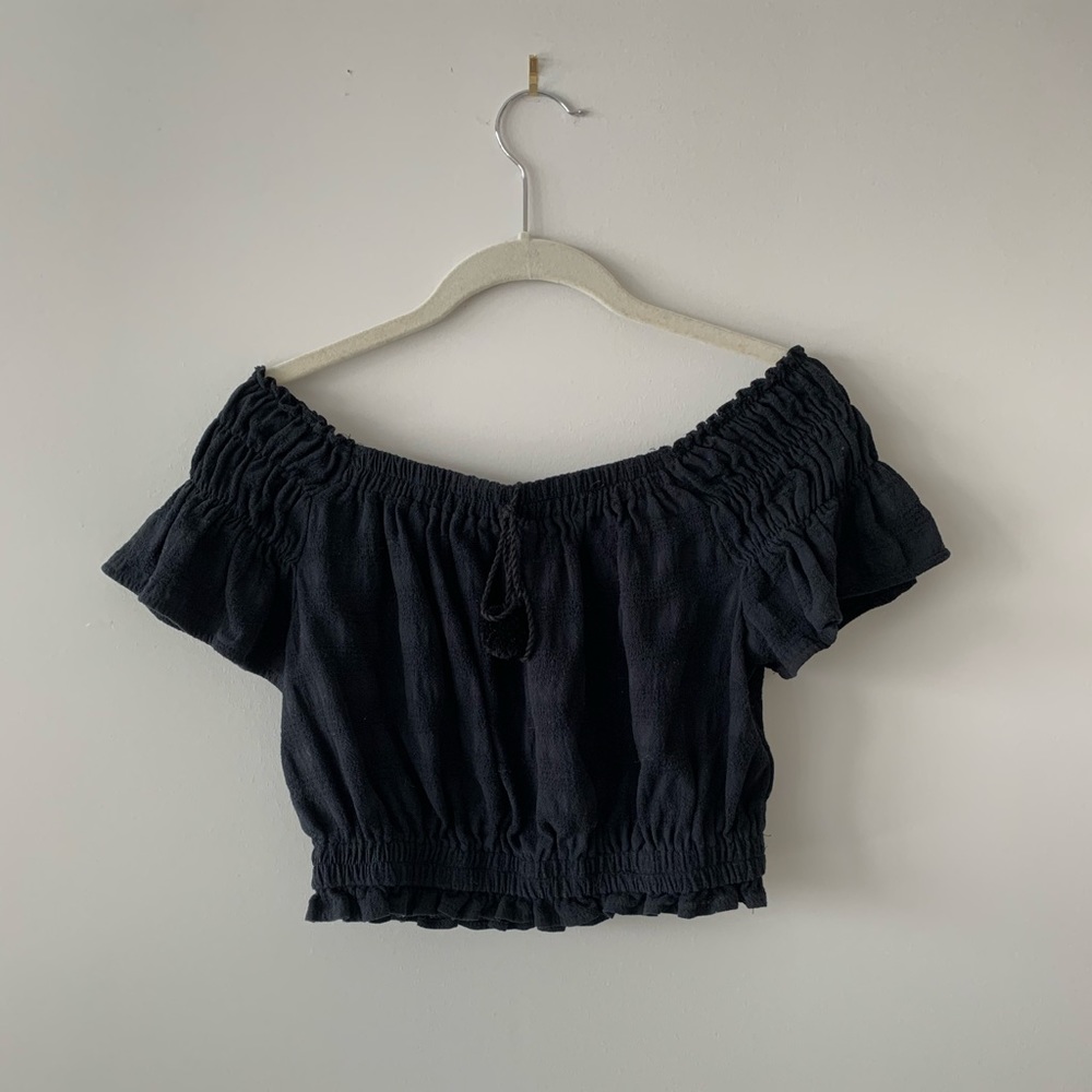 MOON RIVER Pompom Off the Shoulder Top